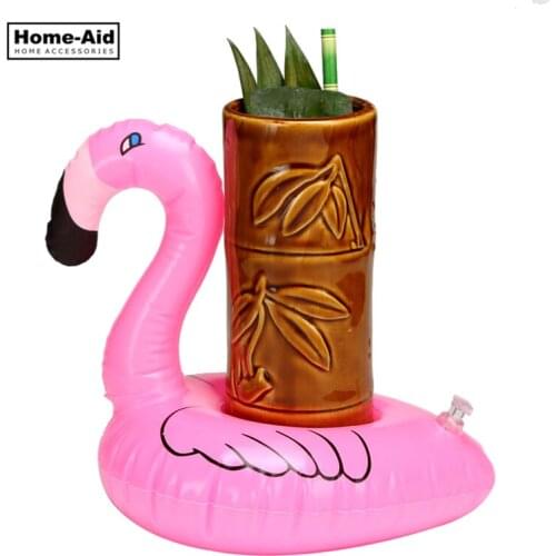Inflatable Flamingo Drink Can Cell Phone Holder Stand Coasters Float Pool Toy for Kids Fun Swimming Floatation Device