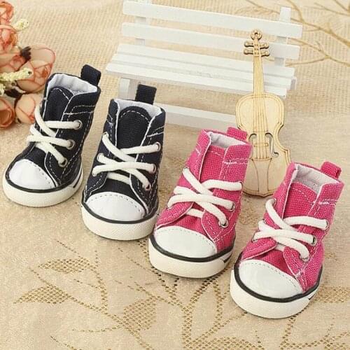 4pcs/set Autumn Winte Casual Dog Shoes Anti-slip Denim Dog Sneakers Breathable Jean Dog Booties for Chihuahua Teddy Pet Supplies