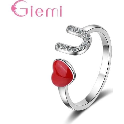 Love Shape Crystal Stone Opening Adjustable Size Ring for Girlfriend Gift Jewelryand Cubic Zirconia