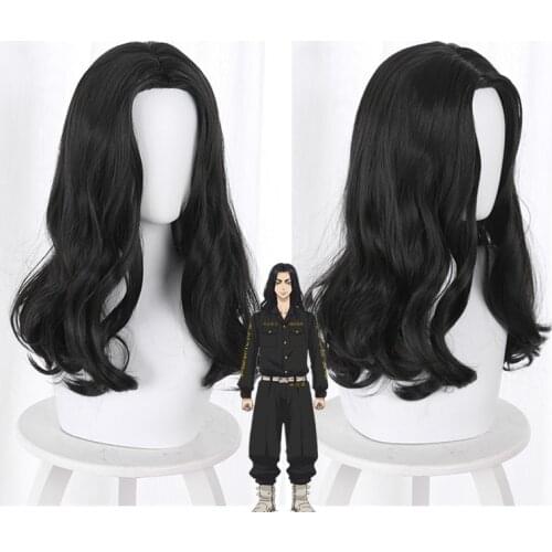 Anime Tokyo Revengers Baji Keisuke Cosplay Wig Black Medium Length Hair Heat Resistant Synthetic Hair Halloween Party + Wig Cap