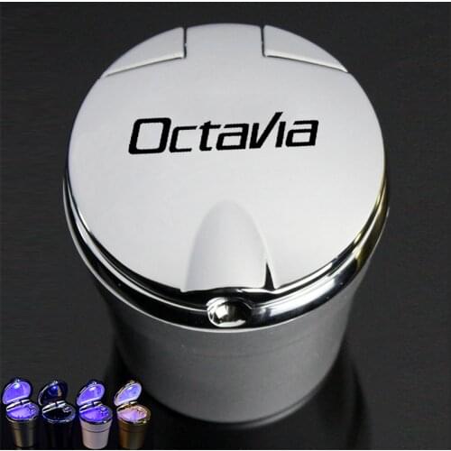 For Skoda OCTAVIA 2015 2019 Car Logo Ashtray With LED Light Car Ashtray Trash Box Creative Personality Ashtray Car Sign Ashtray