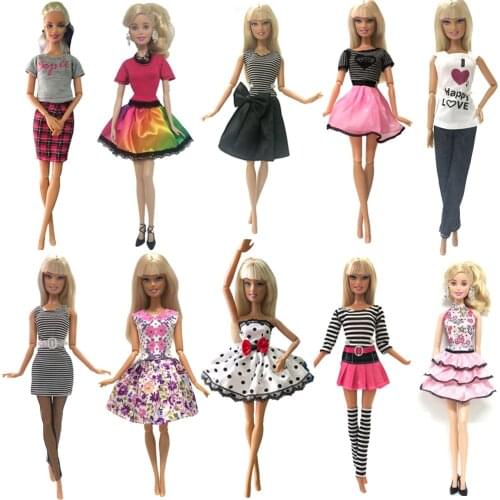 NK 10 Pcs/Set Doll Dress Fashion Doll Outift Summer T-shirt Pants Clothes For Barbie Doll Accessories Best gift Baby DIY Toys