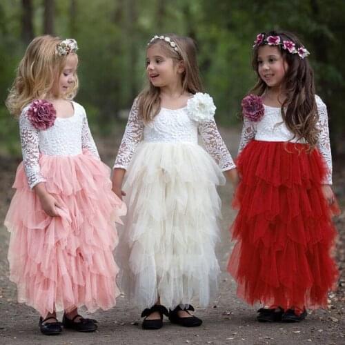 Summer Flower Girls Dress Lace Princess Dress New Year Tutu Party Clothes Red Christmas Dress Casual Wear Kids Dresses For Girls