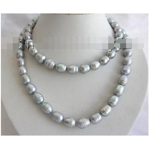 Stunning long 32" 9-10mm gray baroque freshwater pearl necklace