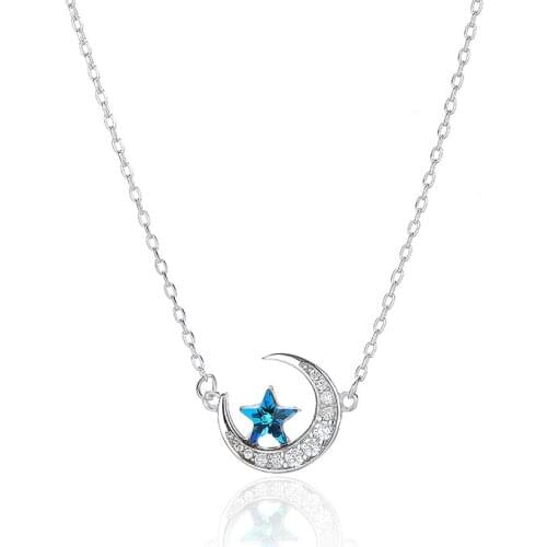 Simple Star Moon CZ Zircon Pendants Necklace For Women Wedding Party Jewelry Valentines Day Gifts