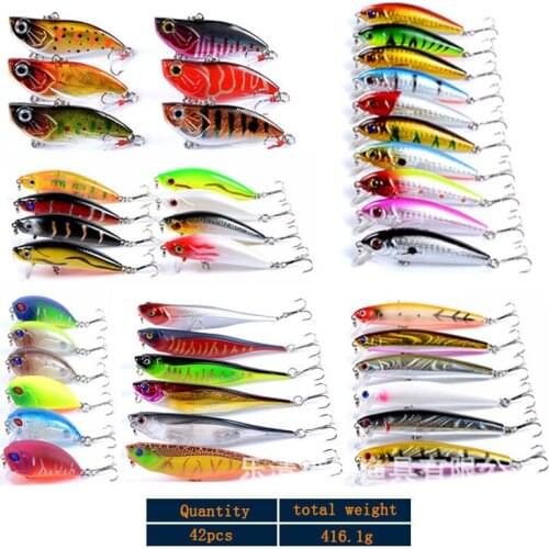 RQNQ 42pcs 1 Set of Fishing Lure Floating Simulation Insect Hard Bait Water High Quality Artificial Bait Fishing Accessories Hot