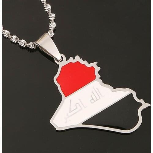 Stainless Steel Silver Color Iraq Map Pendant Necklace Trendy Map of Iraq Chain Jewelry