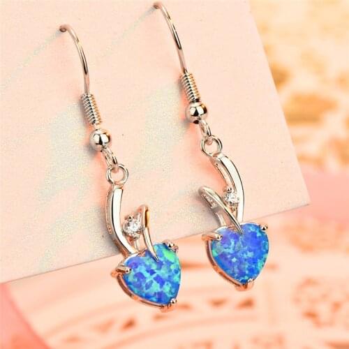 Minimalist Style Cute Heart Drop Earrings For Women 925 Sterling Silver Filled Blue Fire Opal Earrings Zircon Wedding Jewelry CZ