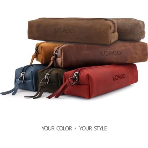 Londo Genuine Leather School Pencil Pen Case Cosmetic Makeup Bag Supplies Bag School Box Pencils Pouch Stationery