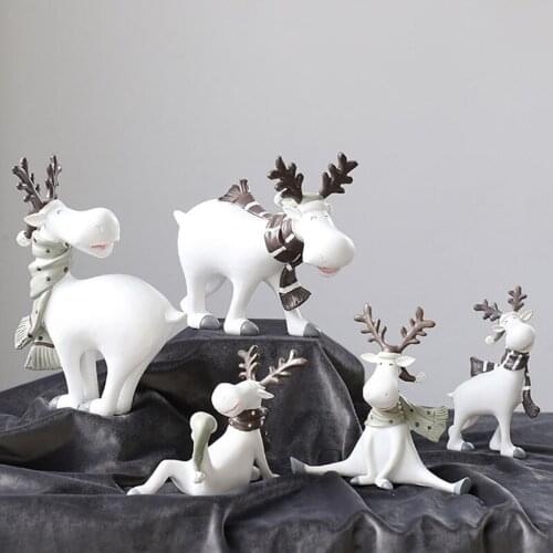 Resi Deer Figurines Home Decoration Toys Animal Figurines Resin Elk Statue Set for New Year X-mas D091