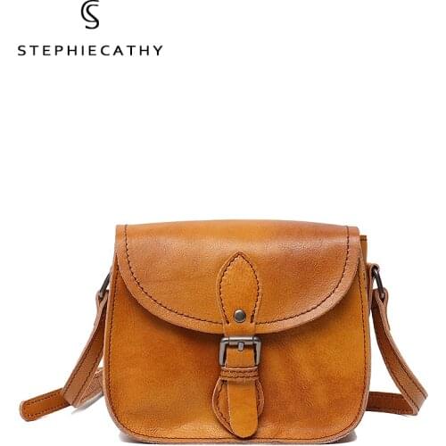 SC Vintage Genuine Leather Crossbody Handbags For Women Buckle Flap Saddle Bag Female Real Leather Casual Messenger Shoulder Bag