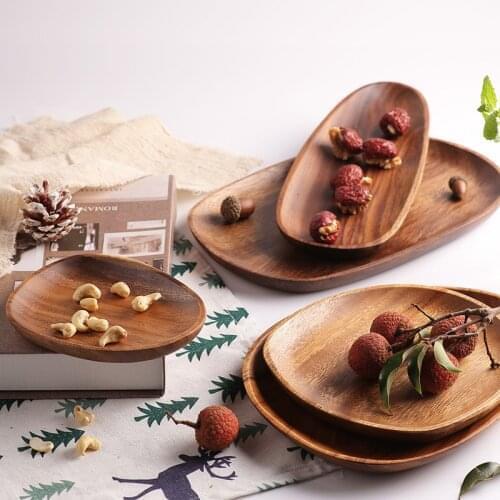 Creative home lovesickness Wood Fruit Dishes Wooden Saucer Tea Tray Dessert Dinner Breakfast Plate Solid Wood Tableware Set