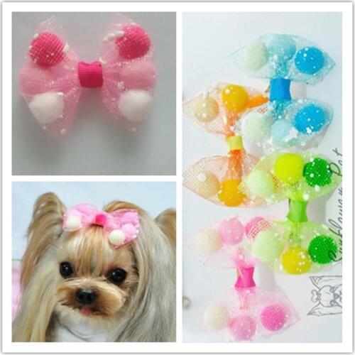 Dog Grooming Pet Gifts Pet Yorkshire teddy could dog clip/pet headdress flower color ball bow hairpin dogs accessories 20pcs/lot
