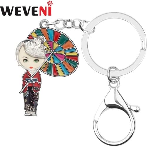 Weveni Enamel Alloy Elegant Japanese doll Key Chains Anime Lovely Girl Key Rings Jewelry For Women Teens Cute Fashion Decoration