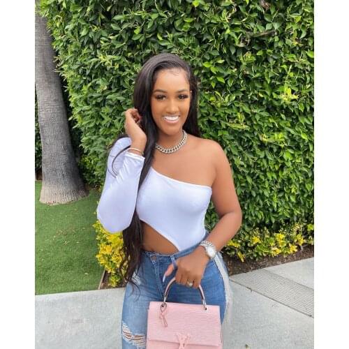 Echoine White Sexy Off Shoulder One Sleeve Tshirt Tee Top Irregular Backless T-shirt Streetwear Party Clubwear Women Summer