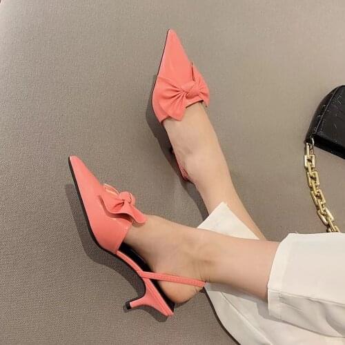 Fashion Women Sandals Slippers Bow Design Summer Pointed Toe Elegant Back Strap Candy Color Dress Shoes Woman Size Pumps 35-39