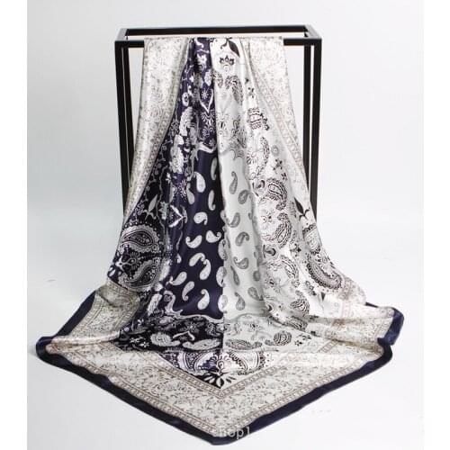 90*90cm Fashion Flower Print Large Square Scarves For Ladies Accessories Luxury Brand Wraps Shawls Silk Head Women Scarf Foulard