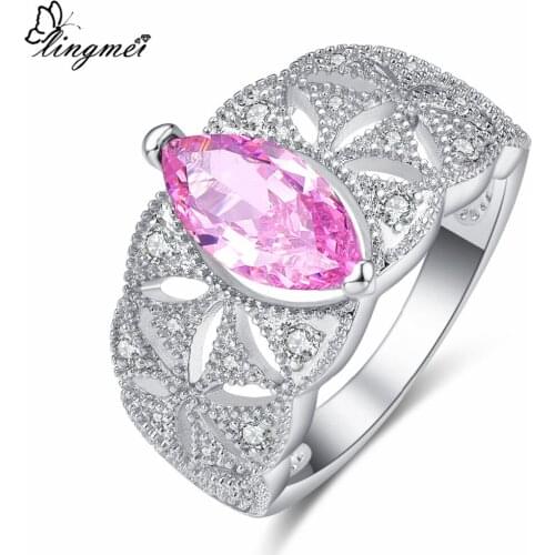 Lingmei New Comes Marquise RedPink White CZ Silver ColorRing Size 6-9 Classic Party Women Fashion Jewelry Wholesale
