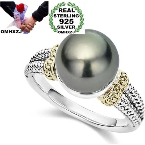 OMHXZJ Wholesale European Fashion Hot Woman Girl Party Birthday Wedding Gift Vintage Gray Pearl 925 Sterling Silver Ring RR843