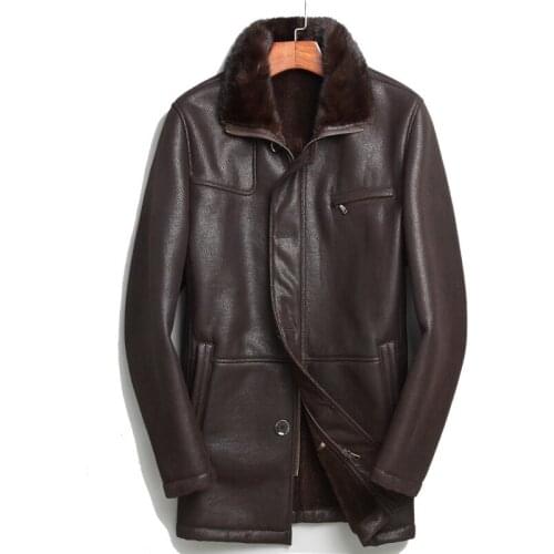 Winter Genuine Leather Jacket Men 100% Real Sheepskin Coat for Men Mink Fur Collar Blouson Cuir Homme M17C031 KJ3215