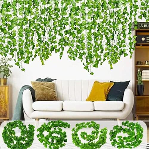 1pcs 200Cm Green Silk Artificial Hanging Leaf Garland Plants Vine Leaves DIY For Home Wedding Party Garden Bathroom Decoration