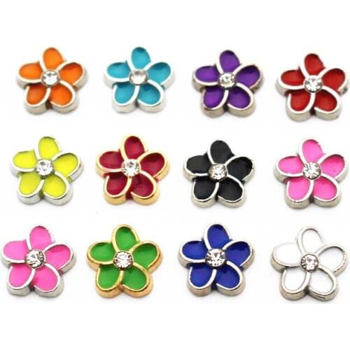 20pcs/lot Enamel Colorful Metal Flower Crystal Floating Charms For Living Glass Memory Lockets Necklace DIY Jewelry