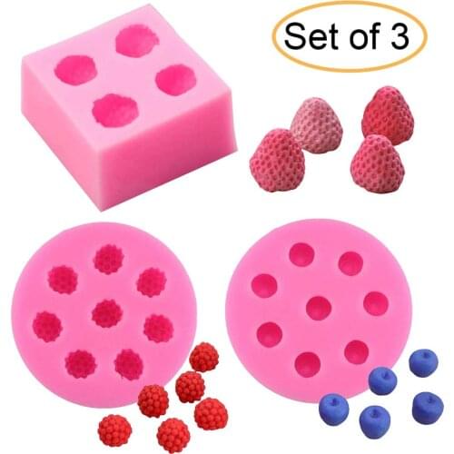 3D Silicone Candle mold Mini Strawberry Raspberry & Blueberry Fondant Soap Candle Mulberry Wax Melts Molds
