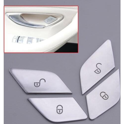4pcs Silver Door Lock Unlock Button Cover Trim Fit for Mercedes Benz C E GLC Class W205 W213 X253 2016 2017 2018 2019