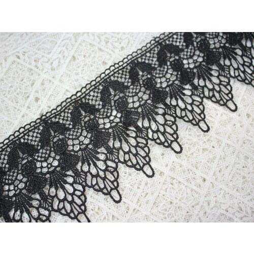 7.5cm wide(6yards/lot Delicate Floral Water Soluble Lace Trim,Black Venise Lace Trim for Costumes