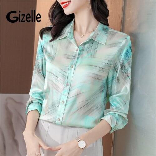 Gizelle Women Casual Streetwear Blouses Single Breasted Button Long Sleeve Silky New Blusas Female Shirts Large Size Moda Za