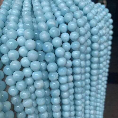 6/8/10mm Genuine Natural Larimar Stone Beads Round Loose Copper Pectolite Stone Beads For Jewelry Making Bracelet Strand 15
