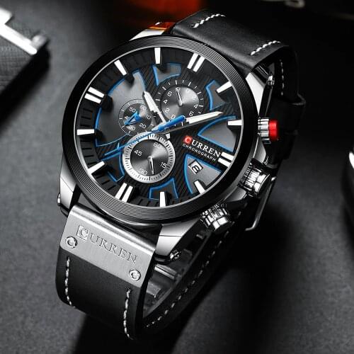 New CURREN mens watches Fashion Casual Men Leather wristwatch Analog Date Sport chronograph Quartz mens watch Relogio Masculino