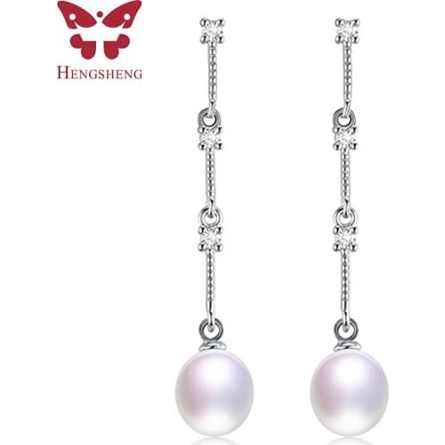 Popuplar Long 8-9mm Drop Pearl Earrings 925 Sterling Silver Earrings For Women 100% Genuine Pearl Earings Fashion Jewelry 2021