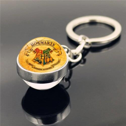 Harries Hogwarrts Magic Double-sided Glass Ball Potter Keychain Pendant Metal Keychain Toys for Children Birthday Gift