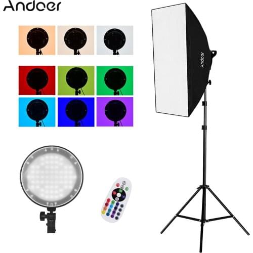 Andoer Studio Photography 2.4G RGB LED Light Softbox Kit with 45W Dimmable RGB LED Light * 1 + 50*70cm Softbox * 1 + 2M Stand