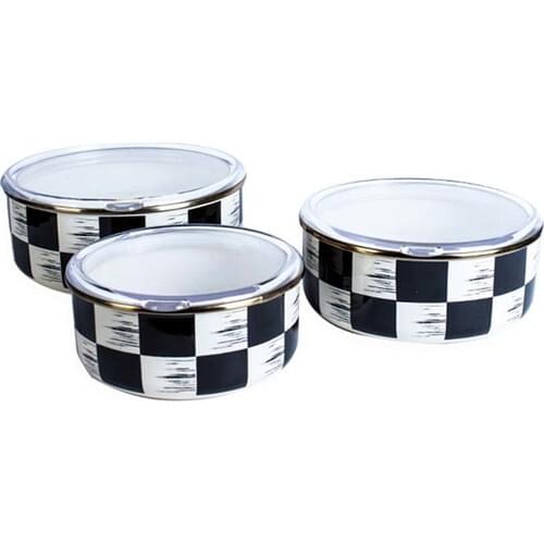 Symbol Smbl Enamel Cream Checkers Storage Container 14/16/18 cm