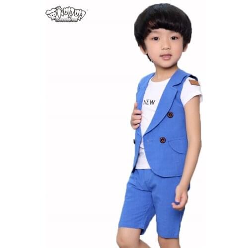 Boys Summer Suit for Weddings Kids Prom Party Flower Boys Formal Vest + Short 2Pcs Children Birthday Party Performance Costume