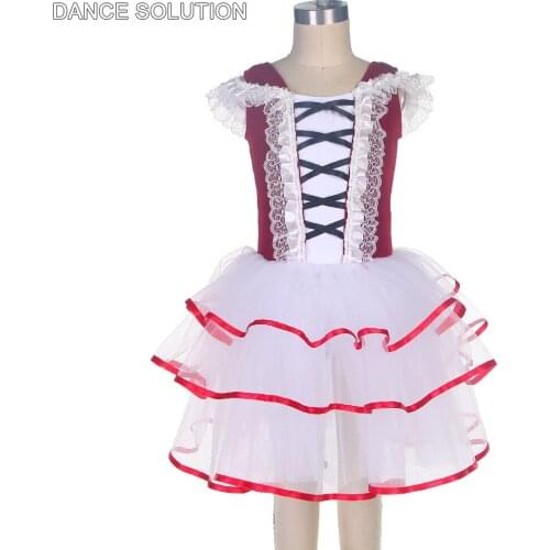 Red Velvet Bodice Ballet Dance Tutu Skirt for Children Stage Show Theater Costume Kids Ballerina Dress Platter Tutus 20532