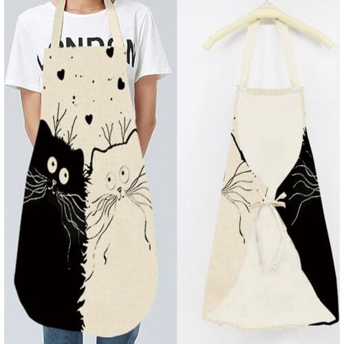 Kitchen Apron Funny Dog Bulldog Cat Sleeveless Aprons Home Cleaning Tool 55x68cm Cotton Linen Easy Cleaning Waterproof Waist Bib