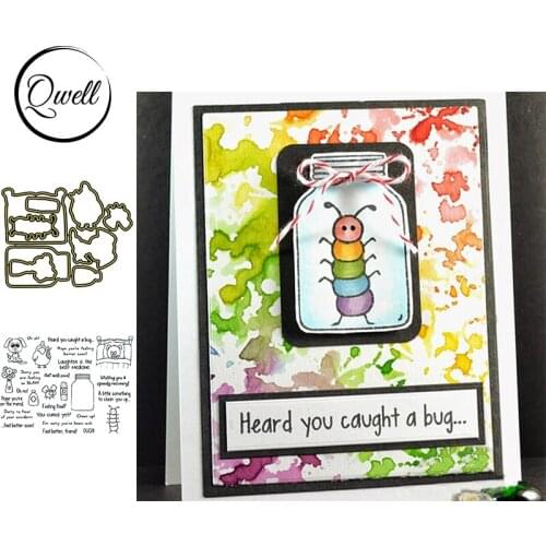 QWELL Bee Bug Chicken Dog Metal Cutting Dies With Clear Stamps Phrase Sentences DIY Scrapbooking Craft Card Making Template 2020