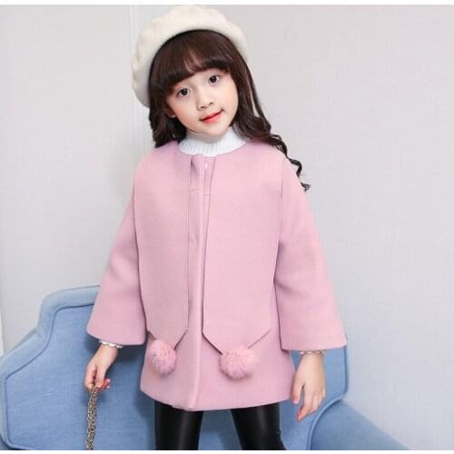 Cute School Kids Baby Girls Overcoat Woolen Bowknot Single Breasted Coat for Girl Outerwear Winter Warm Clothes Snowsuit 5-16Y