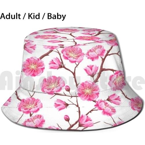 Cherry Blossom Watercolor Fashion And Home Decor Sun Hat 778 Bucket Hat Christmas For Her Cherry Blossom