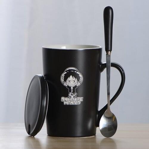 Cartoon One Piece Coffee mug ceramic copo luffy zero ace cup with cover and spoon