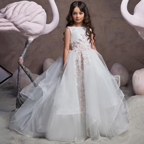 2020 New Floral Embroidery Flower Girls Dresses for Party and Wedding Floor Length First Communion Dress Pageant Gown for Girls