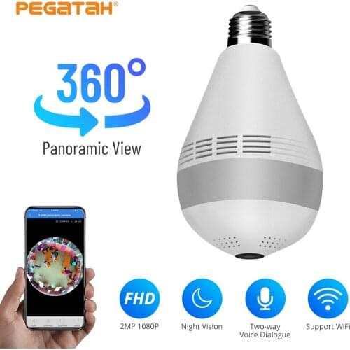 2MP Wifi Panorama Camera WiFi 360 LED Light 1080P Wireless Panoramic Home Security CCTV Video WiFi Fisheye Bulb Lamp IP Camera