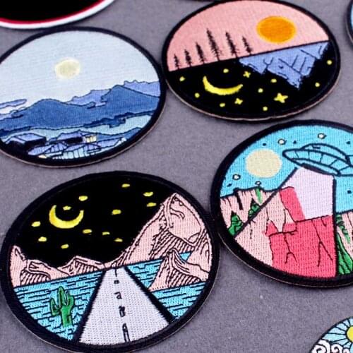 Mountains Sunrise Iron On Patches For Clothing Camping Patch nature Stripes Adventure Patch Embroidered Patches On Clothes Decor