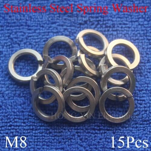 15Pcs M8 304Stainless Steel Spring Washer Plain Washer Shells Pad Spring Lock Washer Elastic Gasket Hardware Accessories