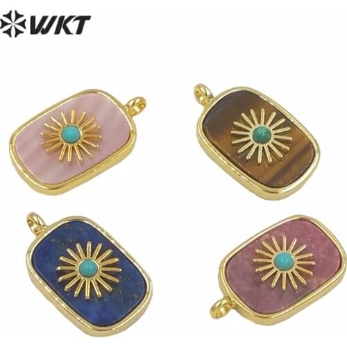 WT-P1590 Chinese supplier cheap stone pendant colorful rectangle gem-stone gold metal bezel small necklace penndant
