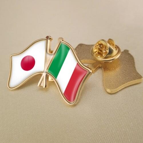 Japan and Italy Crossed Double Friendship Flags Lapel Pins Brooch Badges