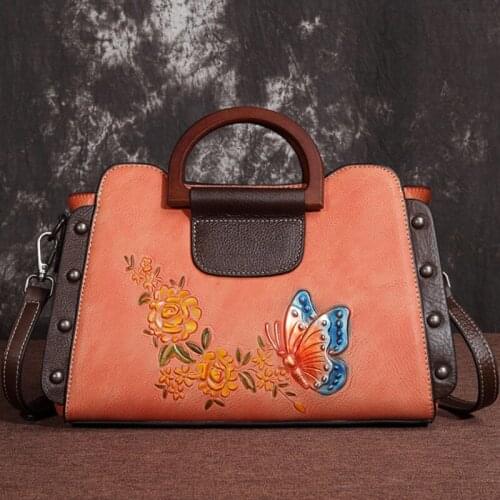 Female Hand Painted Retro Handbag 2021 New Handmade Genuine Leather Women Bag Large Capacity Cowhide Shoulder Crossbody Bags